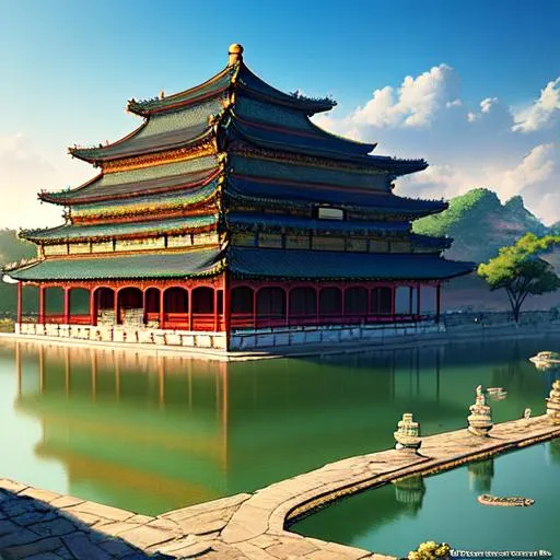 Prompt: Ancient China, mystical palace, unparalleled masterpiece, best quality, perfect artwork, highly detailed buildings, highly detailed landscape, bright clear sky, octane render, cinematic, artist ayami kojima, highly detailed and intricate, rich deep colors, production cinematic character render, ultra high quality model, perfect composition, unreal engine, artistic photography, photorealistic concept art, soft natural volumetric cinematic perfect light, golden ratio, harmonious color scheme, balanced composition, professional execution