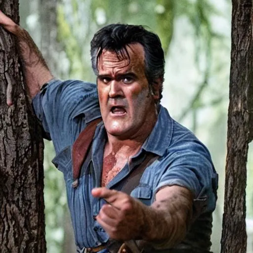 Prompt: Bruce campbell in the evil dead, ultra hd,horror, hyperrealistic, cinematic 