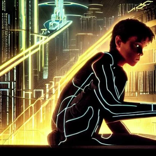 Prompt: tron legacy cyberpunk children of men