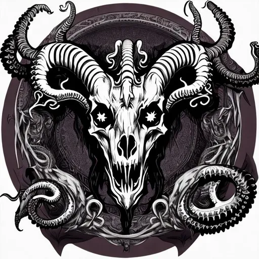 Prompt: Satanic goat skull with tentacles, logo, symmetrical 