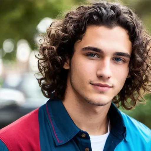 very handsome 21 year old man, dark, long curly hair... | OpenArt