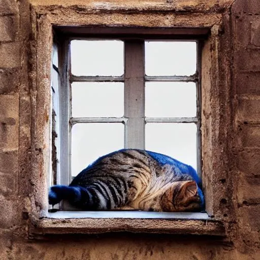 Prompt: cat sleeping in a window
