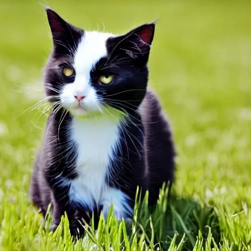 Prompt: make a black and White Cat in the sun ligning down 