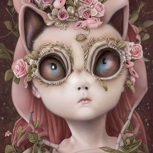 Prompt: renaissance bunny, A Well-Dressed Bunny by Mark Ryden, Dominic Murphy artwork, nicoletta ceccoli artwork, and Tom Bagshaw artwork, big dreamy eyes bunny, white and brown and pink dwarf bunny, art by Donato Giancola and James Gurney, digital art, trending on artstation, pop surrealism, lowbrow art, realistic, hyper realism, muted colours, rococo, natalie shau, loreta lux, trevor brown style,