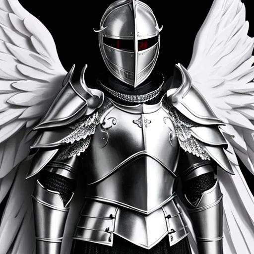 Prompt: Knight black and white armour with angel wings
