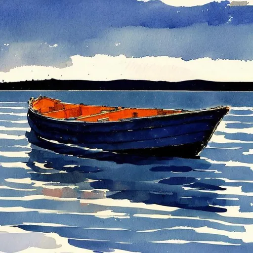 Prompt: blue boat in the style of winslow homer