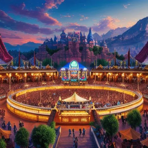 Prompt: View of an arena, chronicles of Disney Style, perfect composition, hyper realistic, super detailed, 8k, high quality, trending art, trending on art station, sharp focus, studio photo, intricate details, highly detailed