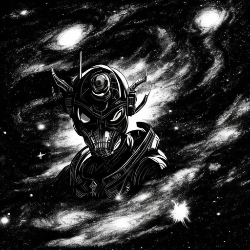 Prompt: Dark galaxy, black and white, Space opera, manga