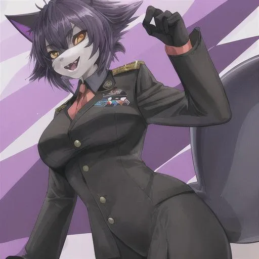 A anthropomorphic Furry Cat Girl Fursona With Black