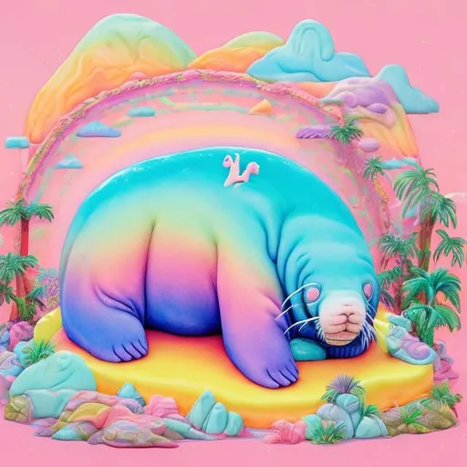 Prompt: Pastel walrus diorama in the style of Lisa frank