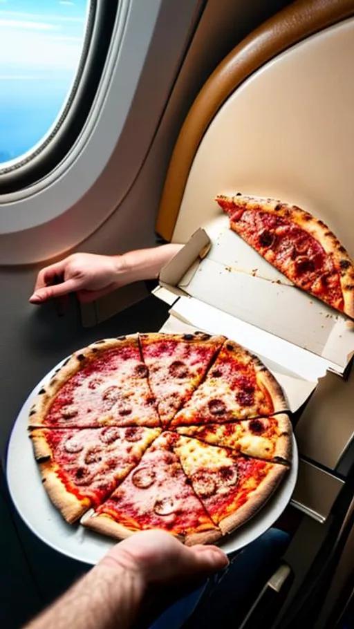 Prompt: A wealthy individual throwing slices of pizza from an airplane 
