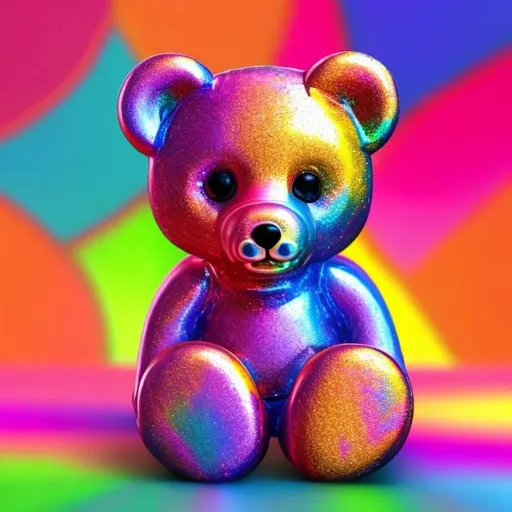 Prompt: Miniature teddy bear in the style of Lisa frank