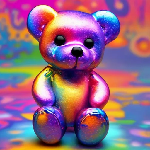 Prompt: Miniature teddy bear in the style of Lisa frank