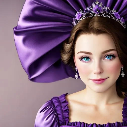 Prompt: European princess wearing purple, facial closeup