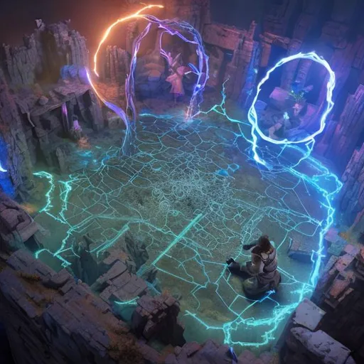 Prompt: With a shared resolve, the team gathered around the WhisperStone, which now displayed a holographic map of temporal rifts. Each rift represented a fragment of history on the brink of erasure. The team would need to travel through these rifts, navigate treacherous eras, and uncover clues that would lead them to the Lost Chronicles.