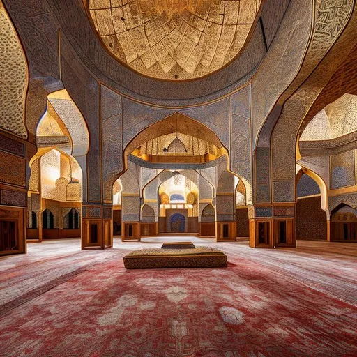 Prompt: interior of a persian decorated mosque blended with ottoman style