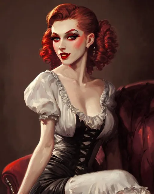 Prompt: Beautiful female toreador from vampire the masquerade, Haddon Hubbard Sundblom, post-impressionist style painting, 1940's clothing, 1940's hairstyle, very detailed, photorealistic, UHD