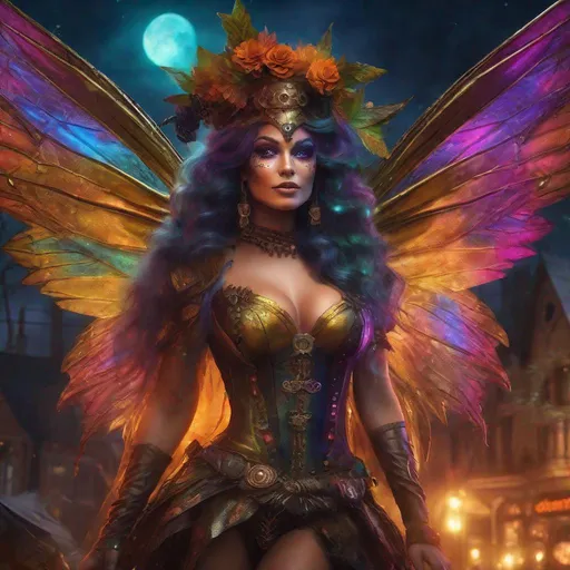 Prompt: Epic. Cinematic. Shes a beautiful, ((colorful)), Steam Punk, cannabis, witch. (spectacular), Winged fairy, with a skimpy, ((colorful)), sheer, flowing outfit, on a Halloween night. ((Wide angle)). Detailed Illustration. 8k.4k. Full body in shot. Hyper realistic painting. Photo realistic. A ((beautiful)), shapely, woman with, {{{{anatomically real hands}}}}, and ((vivid)) colorful, ((bright)) eyes. Sony a7 III. Marmoset tool box render. 
