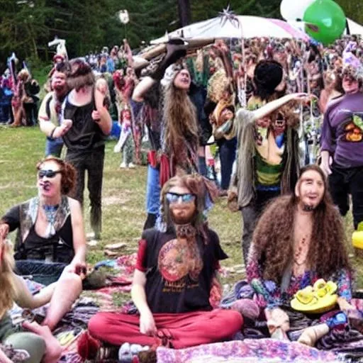 Prompt: Hippies celebrating 4/20
