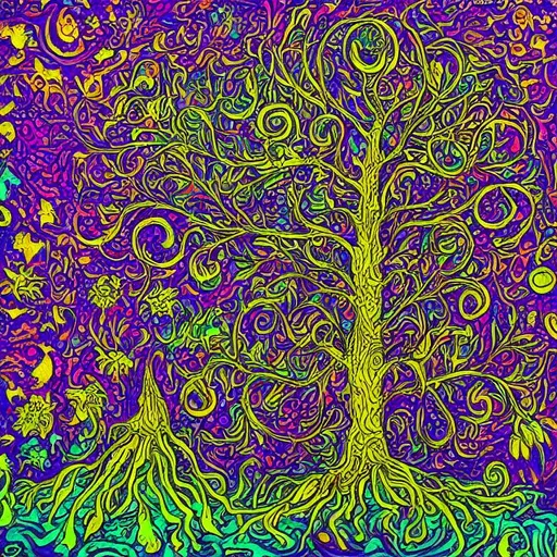 Prompt: Psychedelic Shaman art tree of life