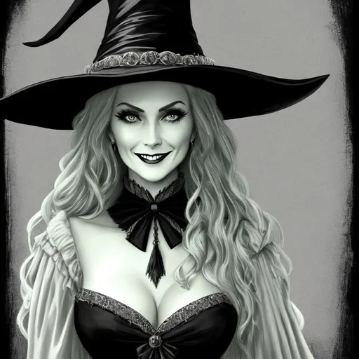 Prompt: Pencil painting of
wicked witch in the style of Jean Baptiste-Carpeaux, in black dress, big smile