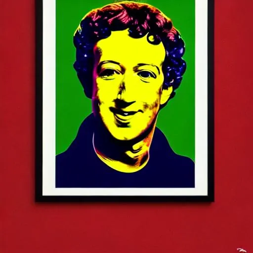 Prompt: Color portrait of (((Mark Zuckerberg))) face handsome hero energetic confident perfect smile, in the style of andy warhol, 1984 pop art, in the style of Michael Jackson by Andy Warhol, looking into the camera, cultural icon, epic, yellow, happy, bright, curly hair, high quality, trending on artstation, hd