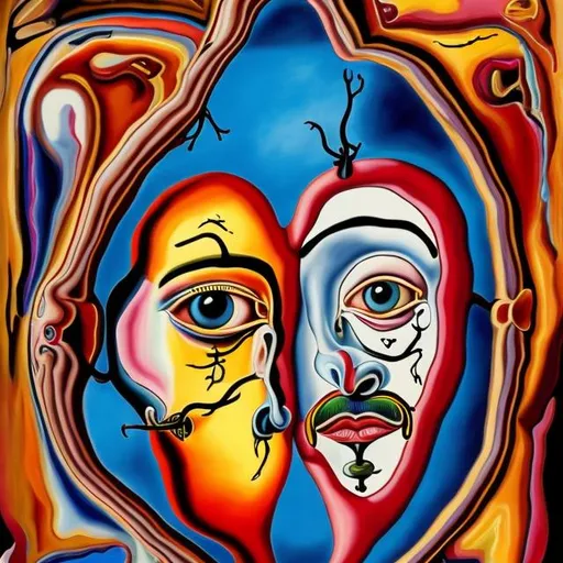 Prompt: painting of a heart with eyes looking into a mirror in the style of Salvador Dali