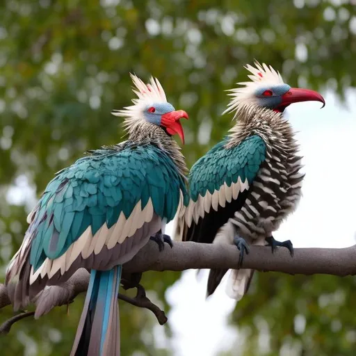 Prompt: Give me some pictures of a nice dueling bird sitting on a tree