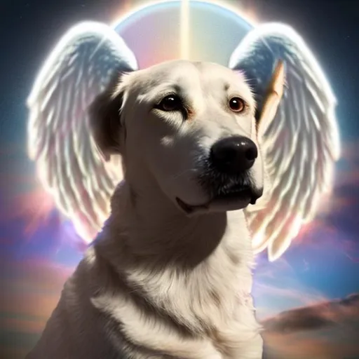Prompt: Angel half human half dog with halo 