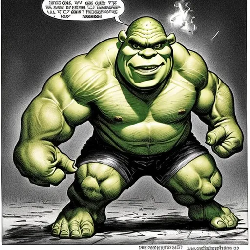 Prompt: shrek fighting the hulk