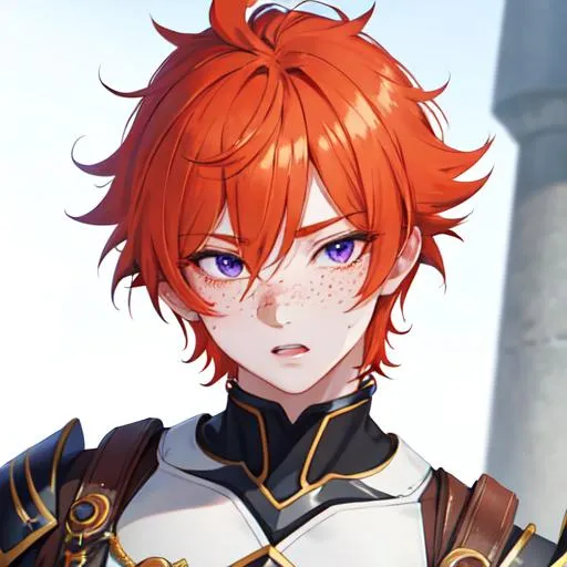 Prompt: Erikku male (short ginger hair, freckles, right eye blue left eye purple) muscular, UHD, 8K, Highly detailed, insane detail, best quality, high quality, blushing, sex
