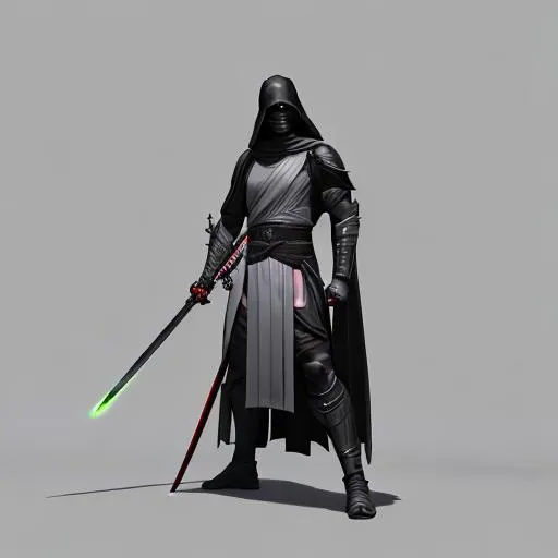 Dark Jedi Knight, masked, holding a glowing katana i... | OpenArt