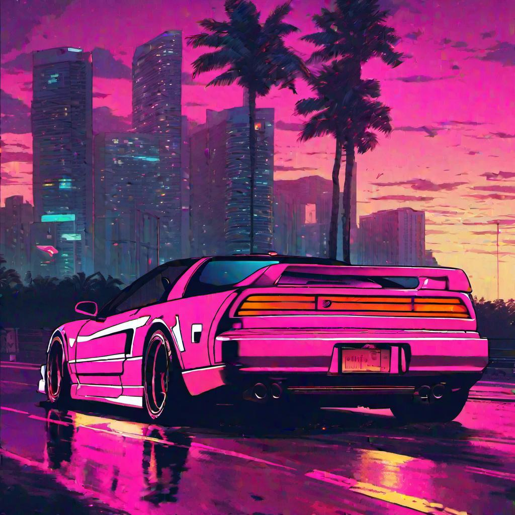 honda nsx 1991, synthwave, aesthetic cyberpunk, miam...