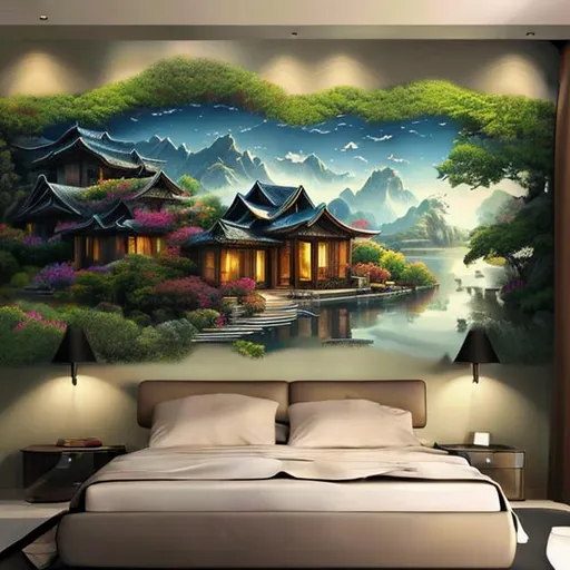 Serenity landscape wall art with house | OpenArt