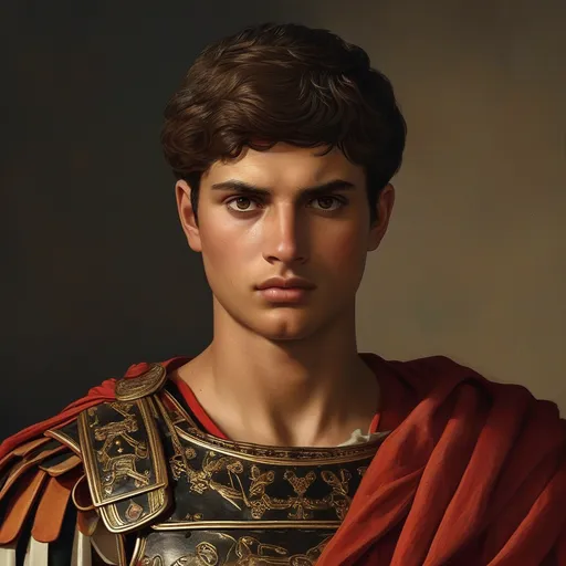 Prompt: a young man of 20 years old, handsome, brown hair, black eyes, wearing black tunic, ancient scene, with historical details, 1st century period, Roman tunics, painting style