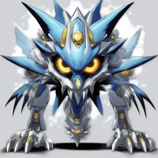 Prompt: Digimon that suddenly appeared on the Computer Network that was created from Humanity's destruction instinct, it is a very dangerous being. It multiplies like a virus, Its Special Move is producing a frothy substance from its gigantic golden eye, colors are pale blue and light grey, Masterpiece, best quality
