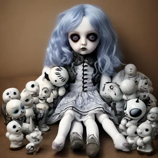 Prompt: Porcelain doll in the style of Tim Burton 