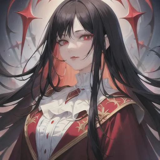 Prompt: (masterpiece, illustration, best quality:1.2), (floating in a blood filled pool),  black hair, red eyes  wearing white robe, best quality face, best quality, best quality skin, best quality eyes, best quality lips, ultra-detailed eyes, ultra-detailed hair, ultra-detailed, illustration, colorful, soft glow, 1 woman, mature woman