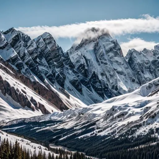 Prompt: a beautiful snow topped mountain range valley, two massive peaks book end the valley, called "the Rent", by eugene von guerard, ivan shishkin, john singer sargent