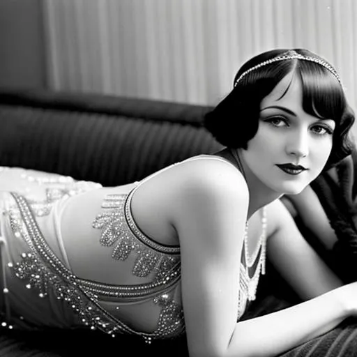 Prompt: 1920s flapper laying on a fainting couch 