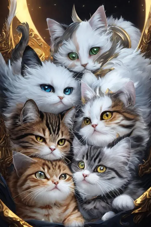 Prompt: 4 winged cat with multiple eyes on the head, (masterpiece), (best quality:1.2), (intricate detail), dynamic angle, looking at viewer, (1male), ((solo)), (((full body))), (slender), (((tabaxi))), (((white fur))), ((blue pupils)), (((light armor))), black armor, ((cloak)), mysterious, ((ominous expression))