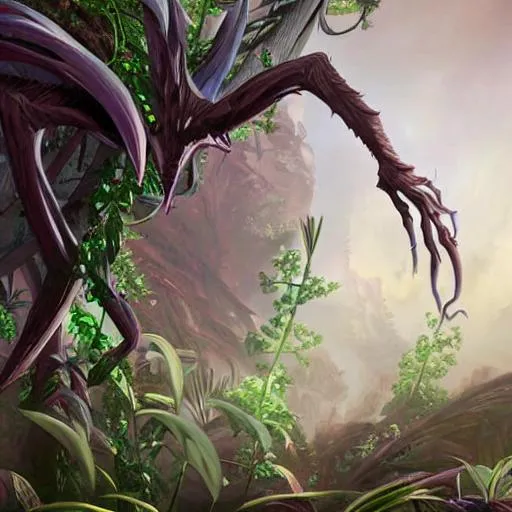 Prompt: awe-inspiring digital art painting of an Eldrazi from MTG, covered in plants, 4k, matte