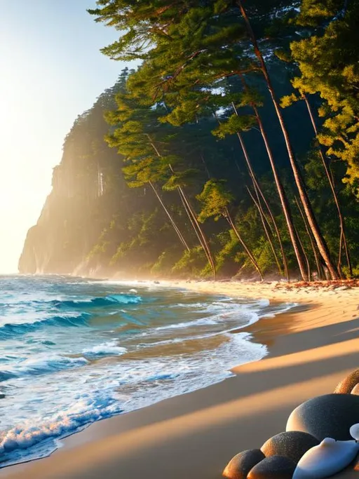 Prompt: many many many seashells beach, sand, waves, ocean, soft dramatic lighting,
light shafts, radiant, ultra high quality octane render, daytime forest background, bokeh, hypermaximalist