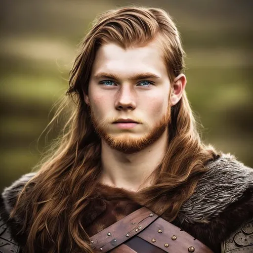 Prompt: Viking male portrait brown hair young adult