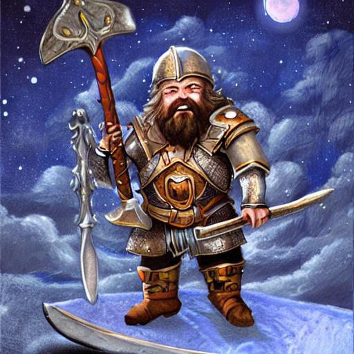 A dwarf with a long beard and full armor and a large... | OpenArt