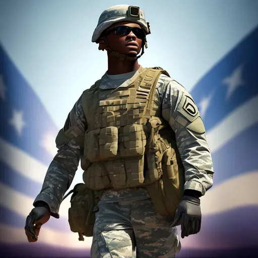 Prompt: digital art - US Soldier transitioning into a Stock Investor