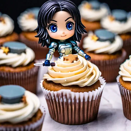 Prompt: 5-Star Cupcake Art of Battle Angel Alita | UHD HDR Food Photography | Kawaii