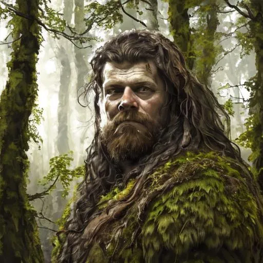 Prompt: realistic fierce barbarian germanic warrior stands alone in the forest with a grimace as he prepares himself for battle 