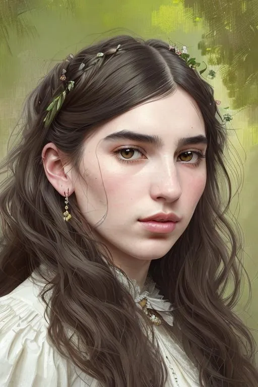 Prompt: Please paint a portrait of a beautiful young long haired Victorian era woman, looks like dua lipa . English garden backdrop.  Concept art in the style of Yoji Shinkawa, a hyper realistic close-up portrait, 4K symmetrical portrait, in-focus, trending in artstation, cgsociety, 8k post-processing highly detailed, Craig Mullins, Casey Baugh, wlop, Sharandula, Tom Bagshaw, Ross Tran, Artgerm, dramatic, moody lighting, characters 8K symmetrical, artstation, cinematic lighting, intricate details, 8k detail post processing, chiaroscuro --no dof --uplight:1.2), portrait, high detail, realistic, hyperrealistic, premium quality, digital painting, concept art, artistic, portrait