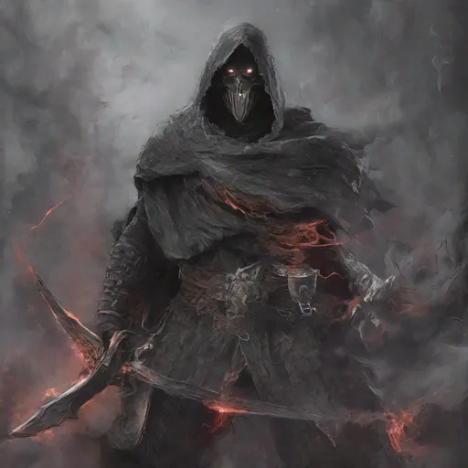 Prompt: Tall, Intimidating, Large, male, Solomon Grundy/goliath D&D build, black hair,  very dark grey scarred skin, covered in bandages, dark tattered cloth armor exposes his midriff, hood of magical darkness that completely shrouds his face with a mask of darkness, large red gem between pecs in chest, Path of the Zealot Barbarian, Strong, wielding large two-handed great-axe, Fantasy setting, D&D, Dead clerics around him, undead, zombie